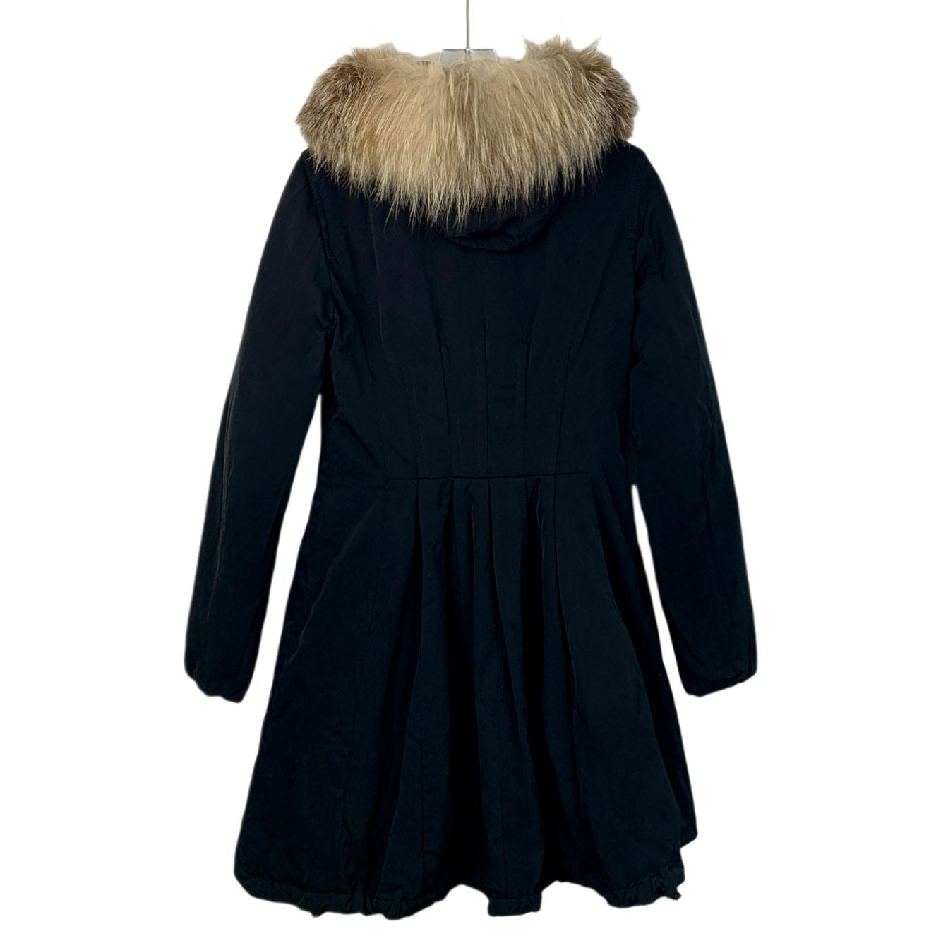 Moncler Black Long Down Jacket with Fur Collar (Size 0)