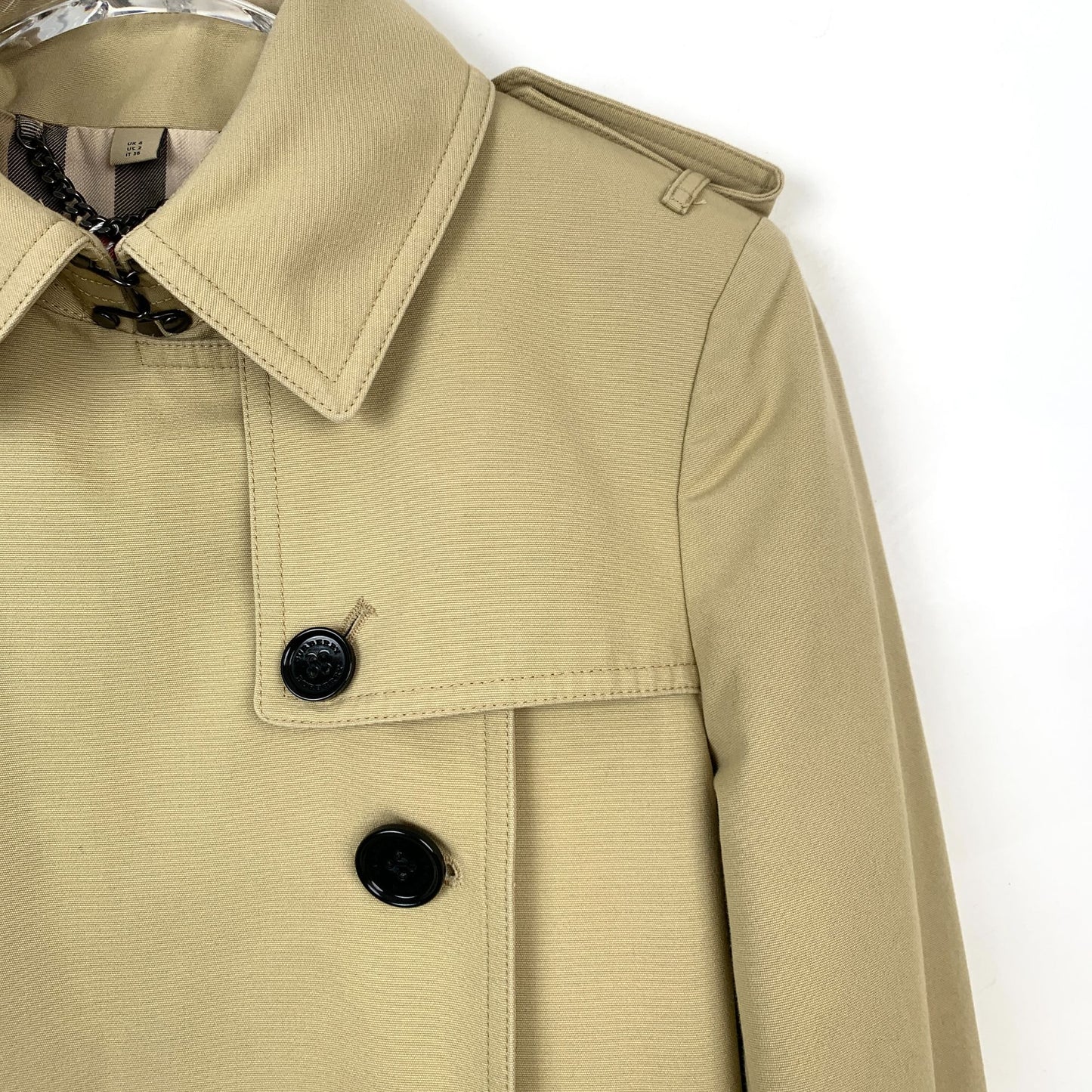 Burberry Beige Double Breasted Trench Coat Size 2/36 Cotton & Polyester Blend With Belt