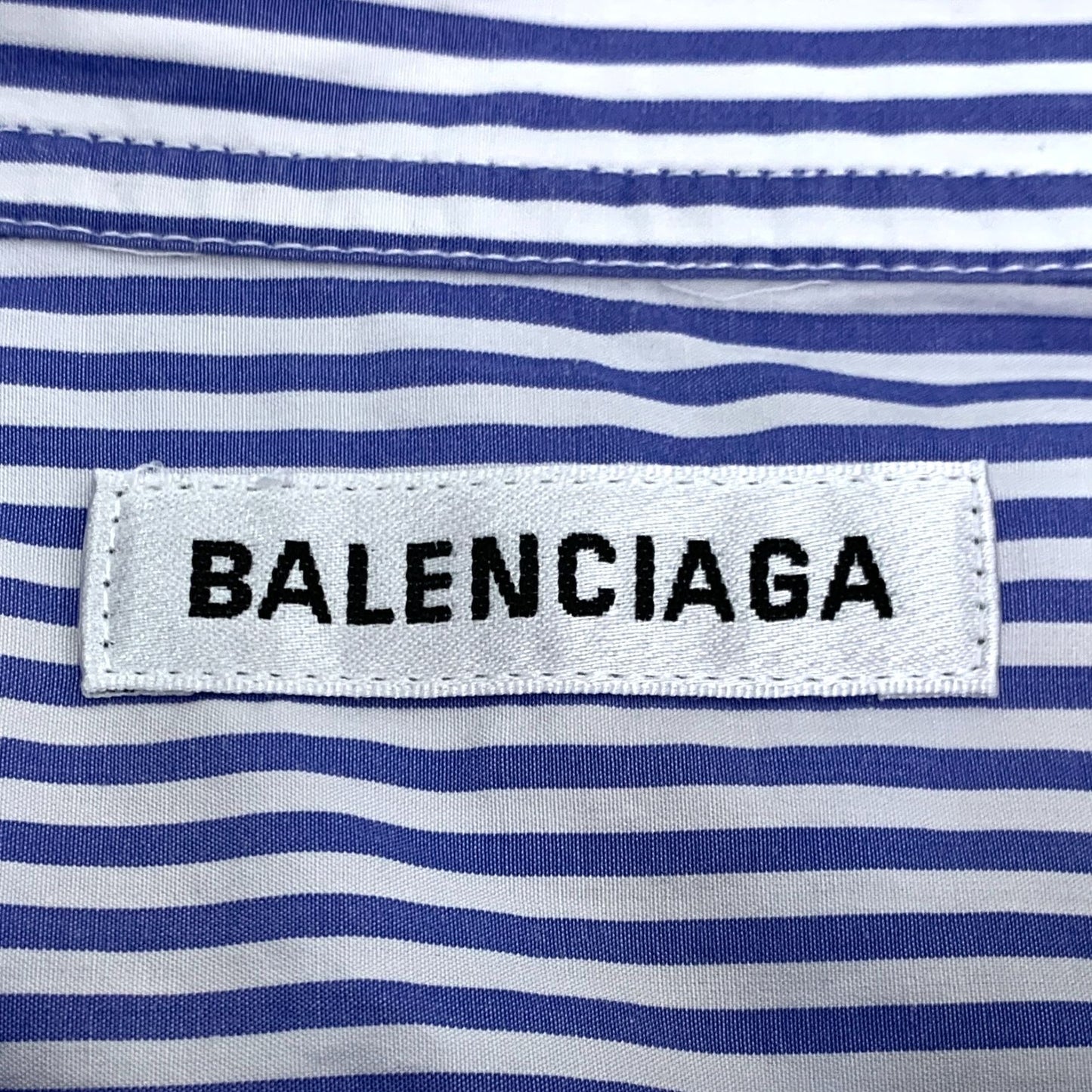 Balenciaga Blue Striped Logo Print Long Sleeve Shirt (Size 34/XXS)