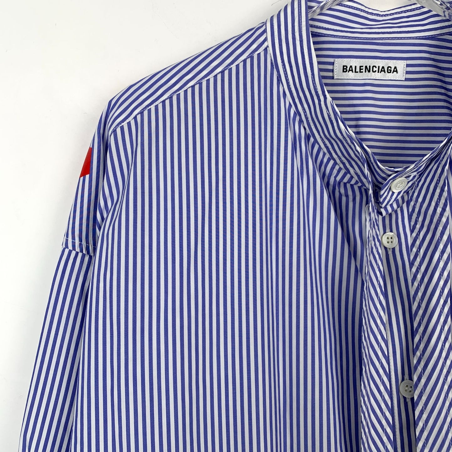 Balenciaga Blue Striped Logo Print Long Sleeve Shirt (Size 34/XXS)