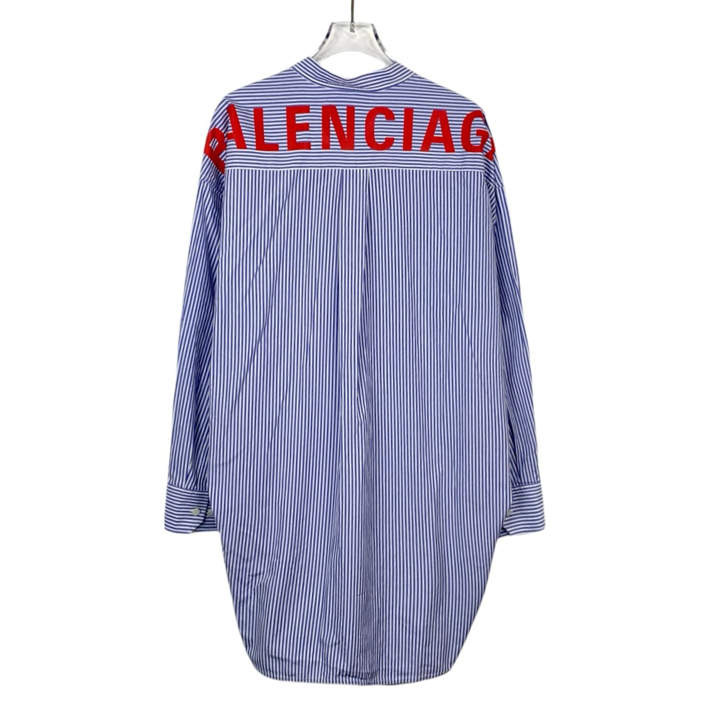 Balenciaga Blue Striped Logo Print Long Sleeve Shirt (Size 34/XXS)