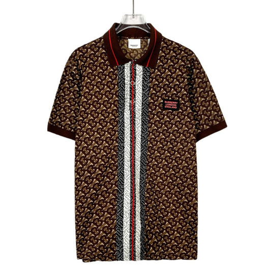 Burberry Brown Logo Print Striped Cotton Polo Shirt (Size XS)