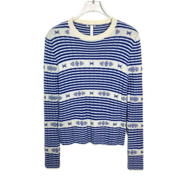 Miu Miu Blue & White Striped Knit Sweater Size 40 Crew Neck Italian-Made