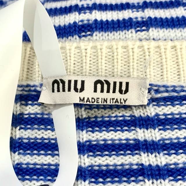 Miu Miu Blue & White Striped Knit Sweater Size 40 Crew Neck Italian-Made