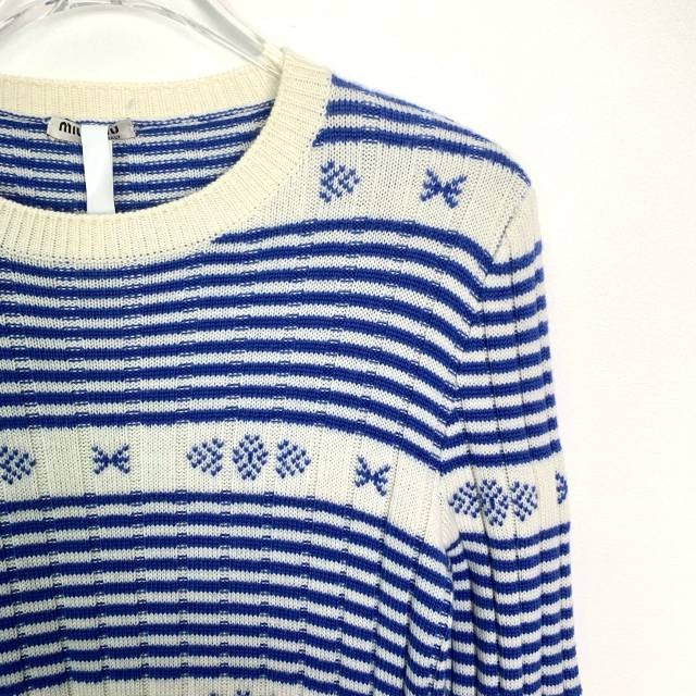 Miu Miu Blue & White Striped Knit Sweater Size 40 Crew Neck Italian-Made