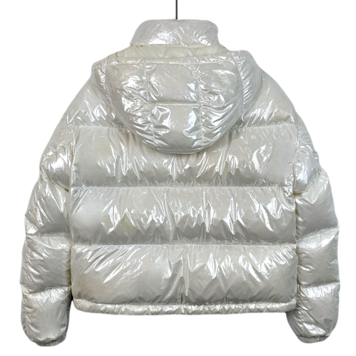 Moncler Womens Shiny Quilted Down Jacket With Hood Beige White Size 0 XS Polyester & Nylon