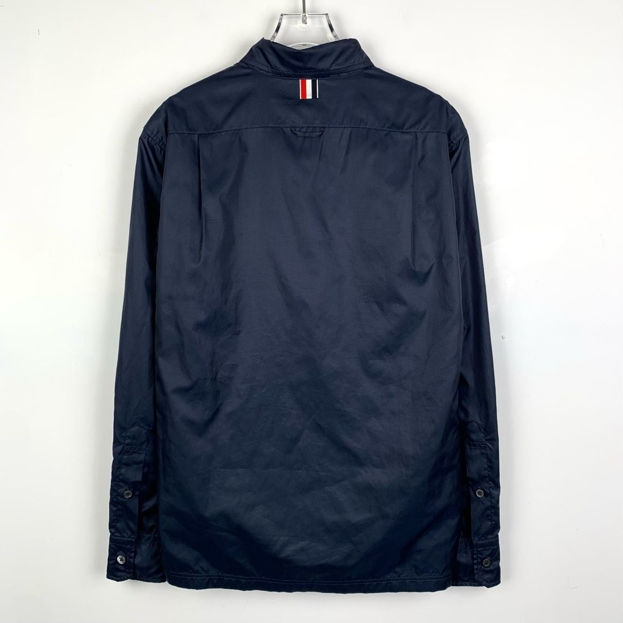 Thom Browne Navy Blue Long Sleeve Shirt Size 1 Made In Italy 100% Polyester With Pocket Design