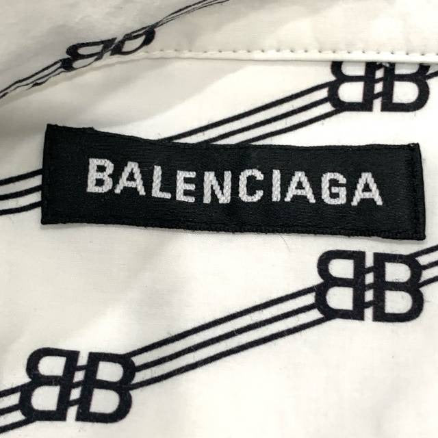 Balenciaga Logo Print Short-Sleeve Shirt White Cotton Size 38 S