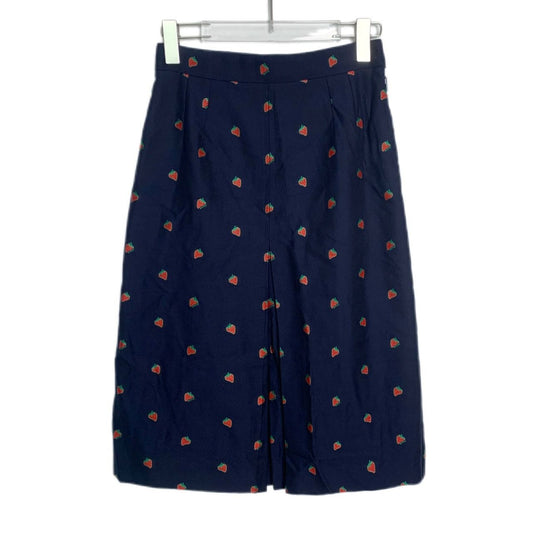 Gucci Navy Blue Strawberry Embroidered A-Line Skirt Size 38 New With Tags