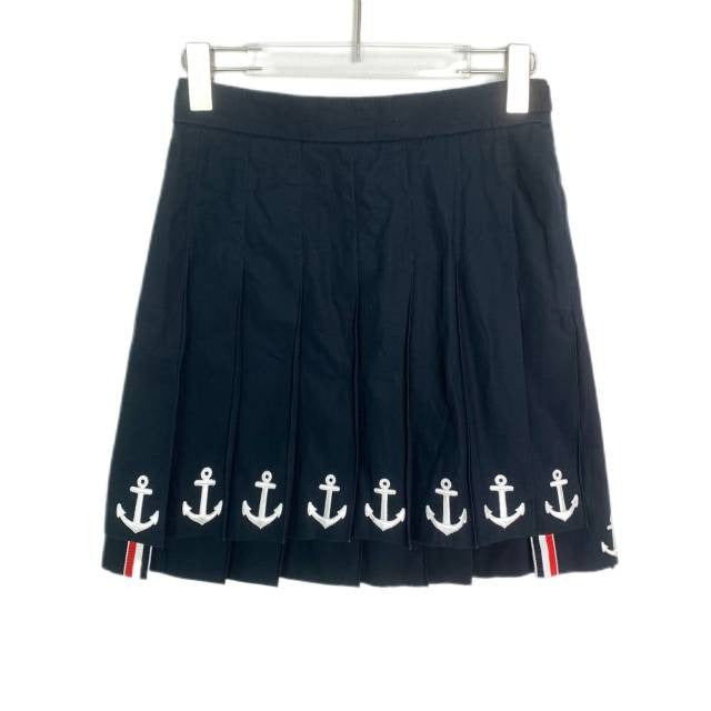 Thom Browne Navy Pleated Skirt With Anchor Embroidery Size 36