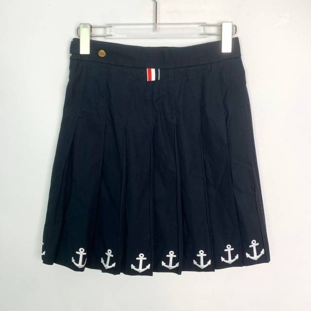 Thom Browne Navy Pleated Skirt With Anchor Embroidery Size 36