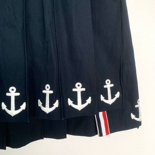 Thom Browne Navy Pleated Skirt With Anchor Embroidery Size 36