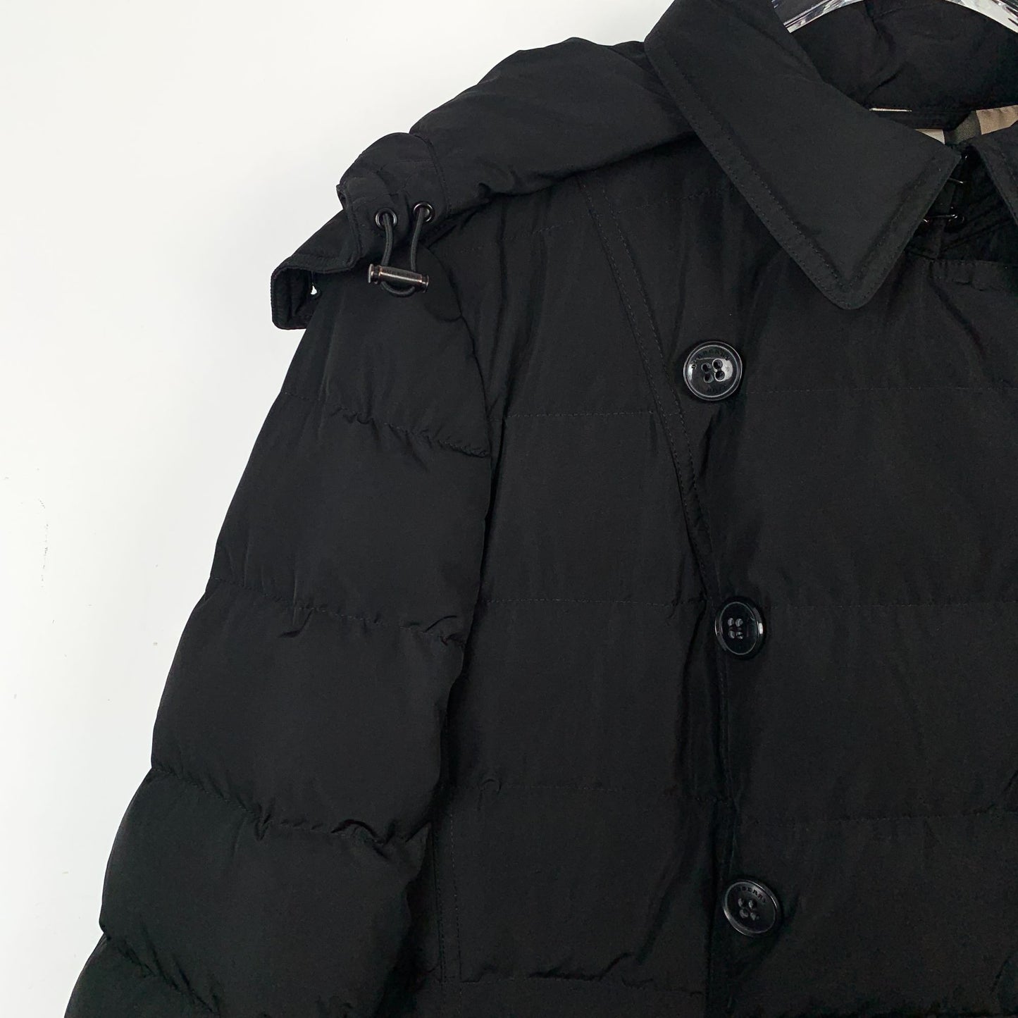 Burberry Brit Mens Black Down Jacket XL Double-Breasted Polyester Blend with Zip & Button Pockets