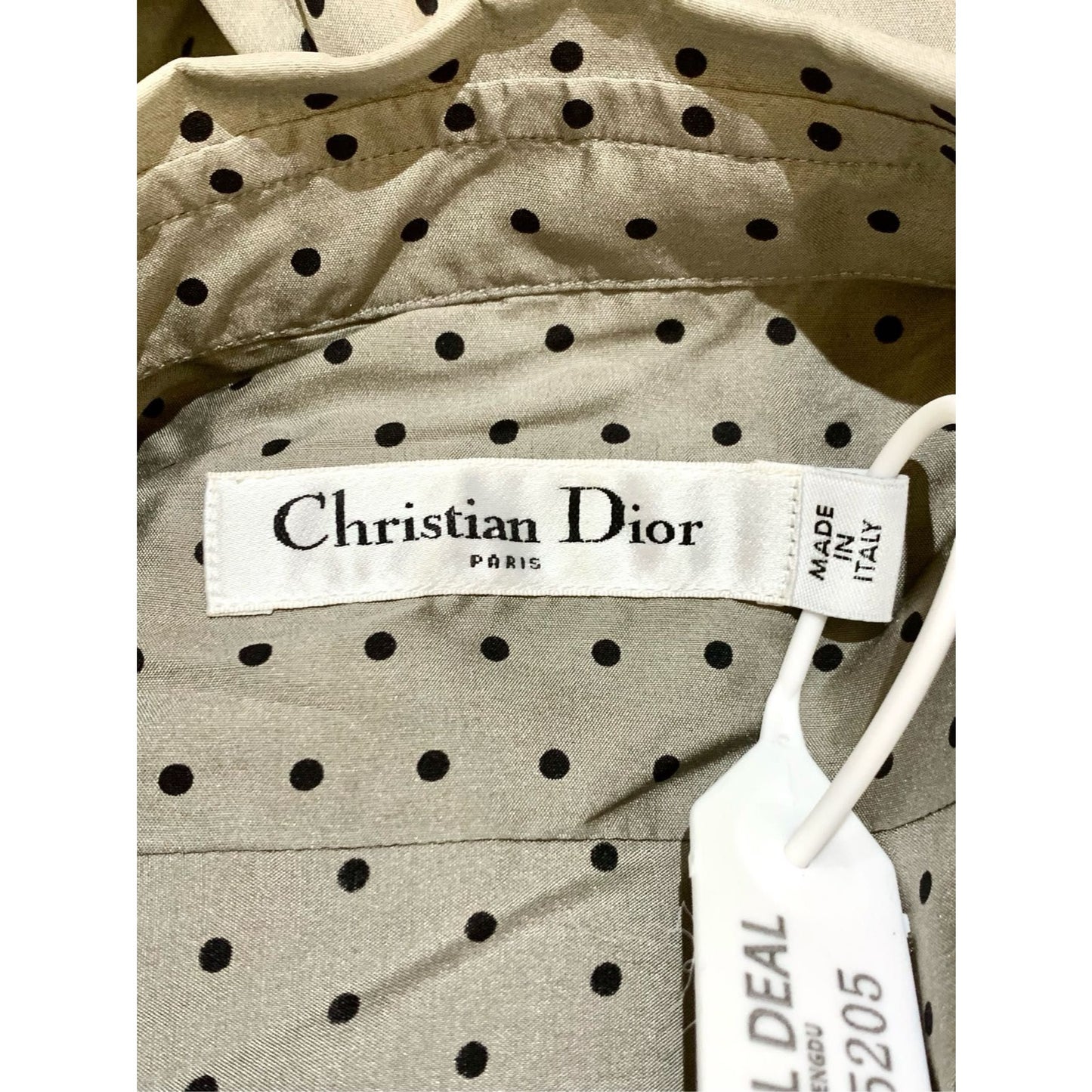 Christian Dior Mens Silk Polka Dot Long Sleeve Shirt Gray Size 42