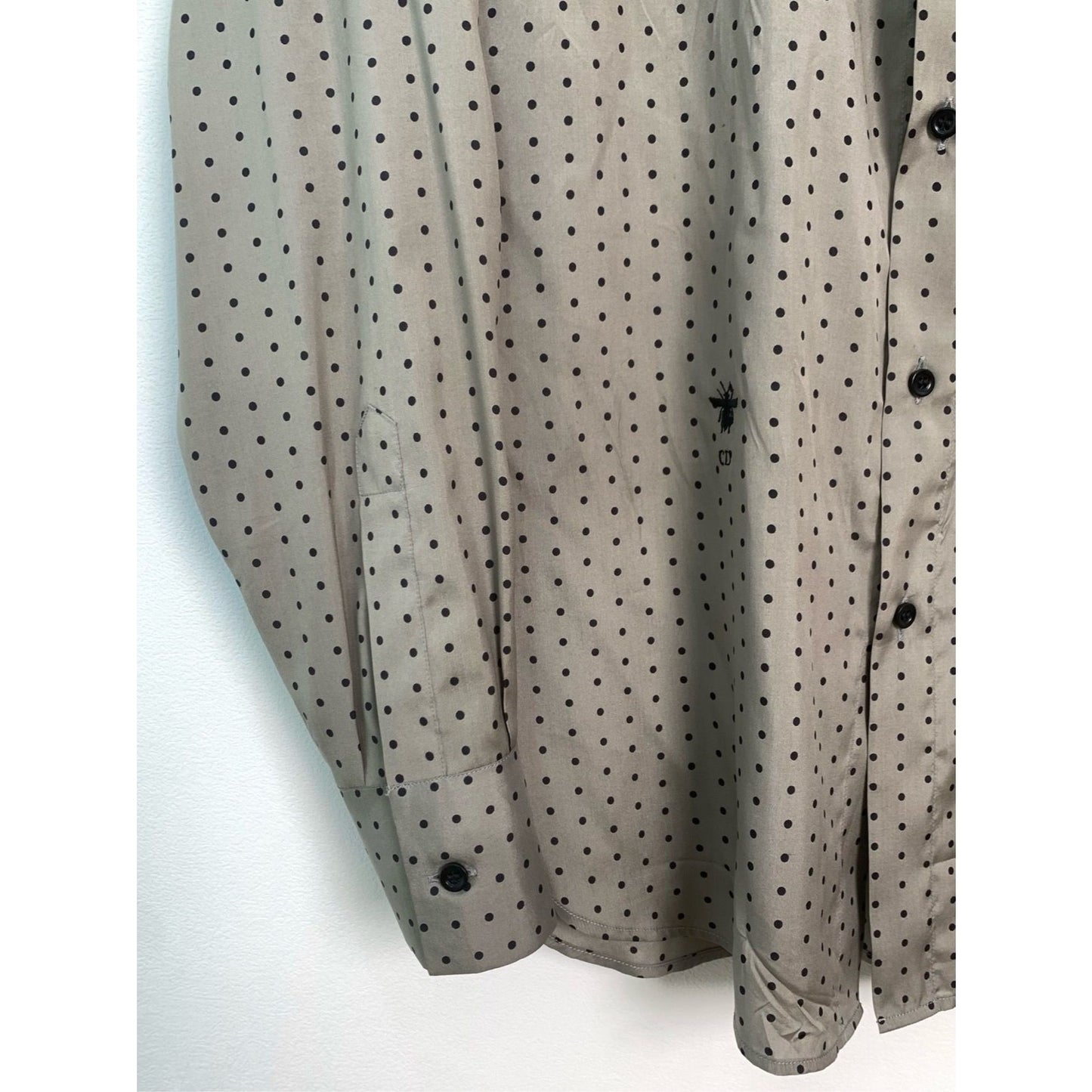 Christian Dior Mens Silk Polka Dot Long Sleeve Shirt Gray Size 42