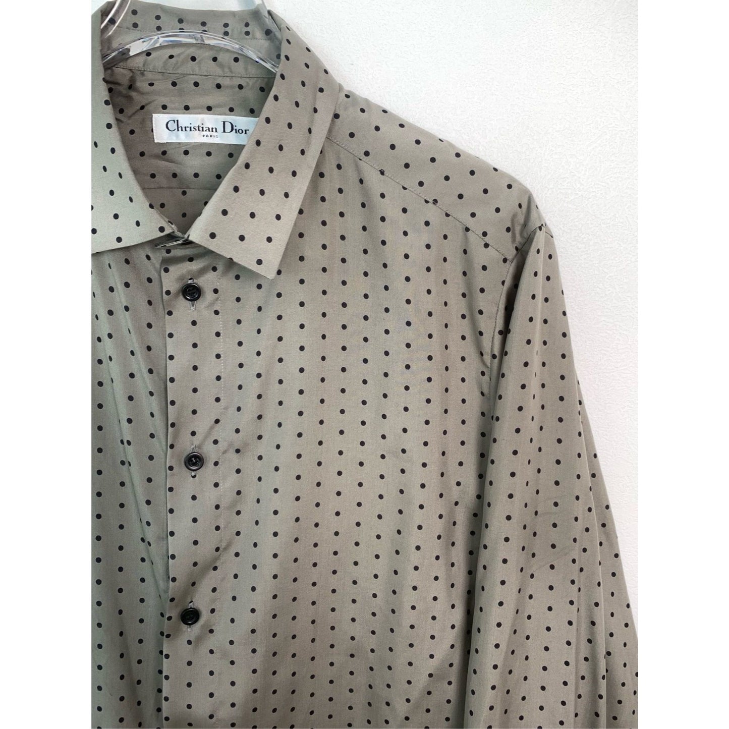 Christian Dior Mens Silk Polka Dot Long Sleeve Shirt Gray Size 42