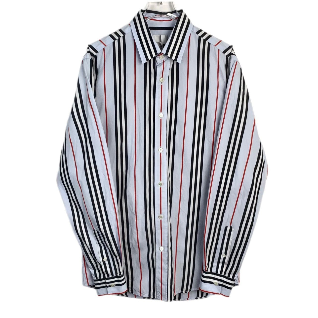 Burberry Striped Long Sleeve Shirt S Size - Black/Red/White Stripes - 100% Cotton - Made In Tunisia