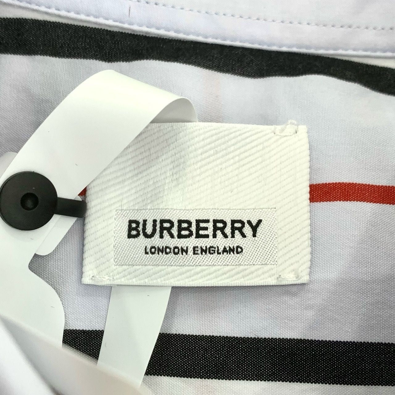 Burberry Striped Long Sleeve Shirt S Size - Black/Red/White Stripes - 100% Cotton - Made In Tunisia