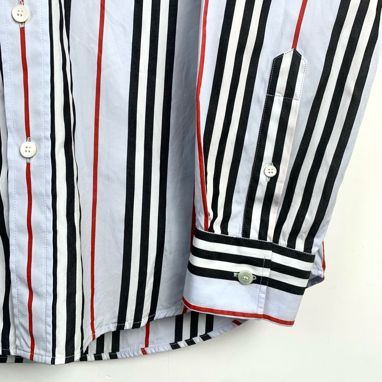 Burberry Striped Long Sleeve Shirt S Size - Black/Red/White Stripes - 100% Cotton - Made In Tunisia