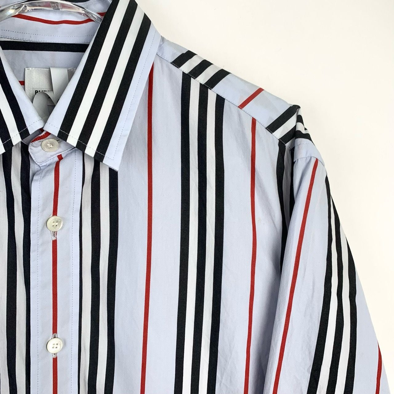 Burberry Striped Long Sleeve Shirt S Size - Black/Red/White Stripes - 100% Cotton - Made In Tunisia