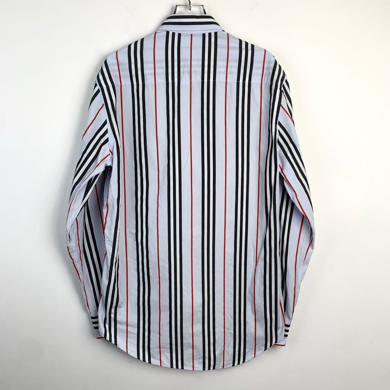 Burberry Striped Long Sleeve Shirt S Size - Black/Red/White Stripes - 100% Cotton - Made In Tunisia